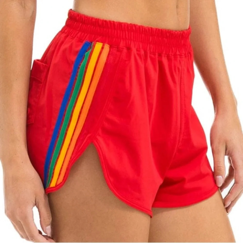 Aviator Nation 5 stripe Red Kids flex shorts